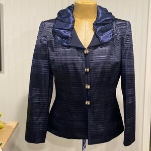Beautiful and elegant navy dress jacket with rhinestone closures size 10